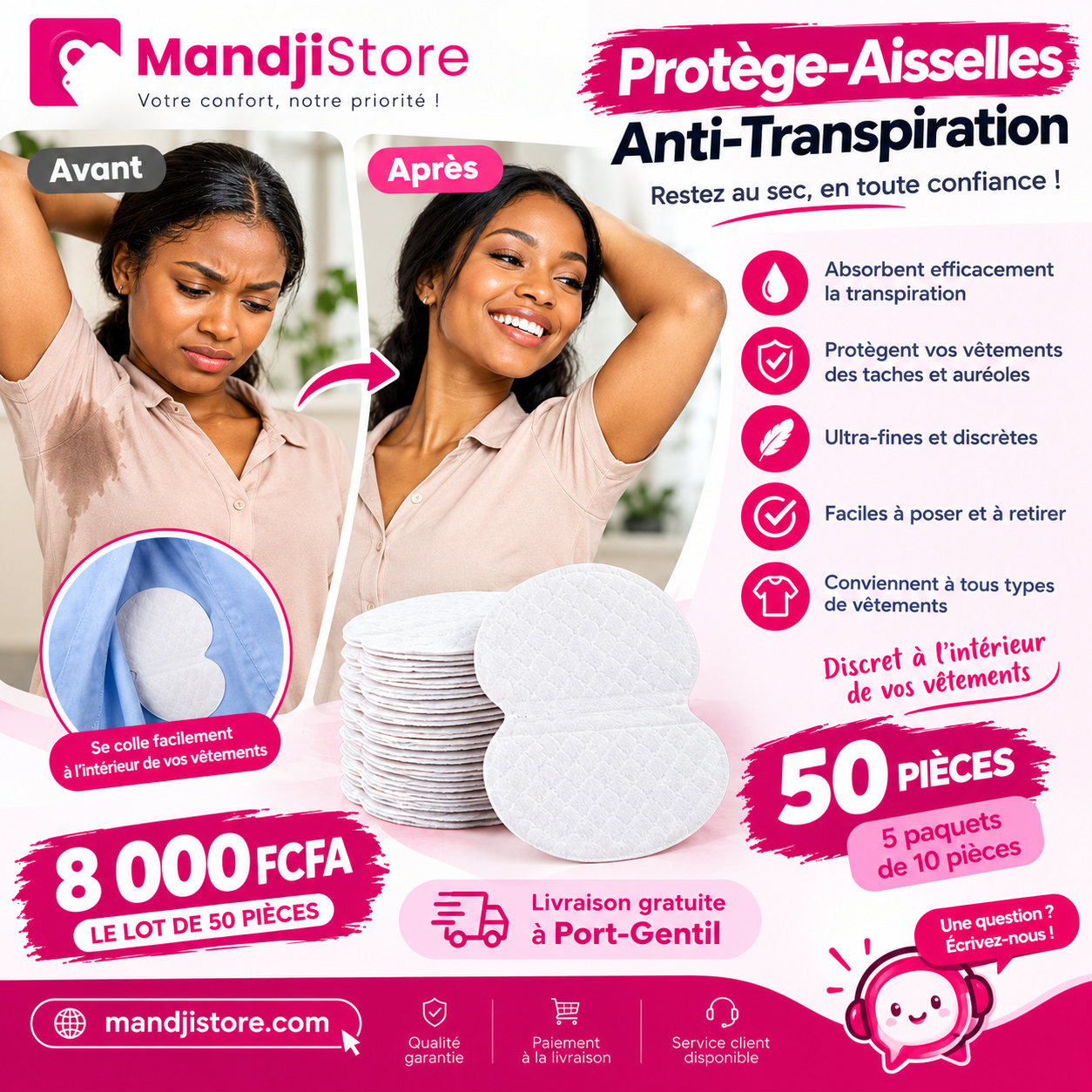 Patchs Anti-Transpiration pour Aisselles – 50 Pièces